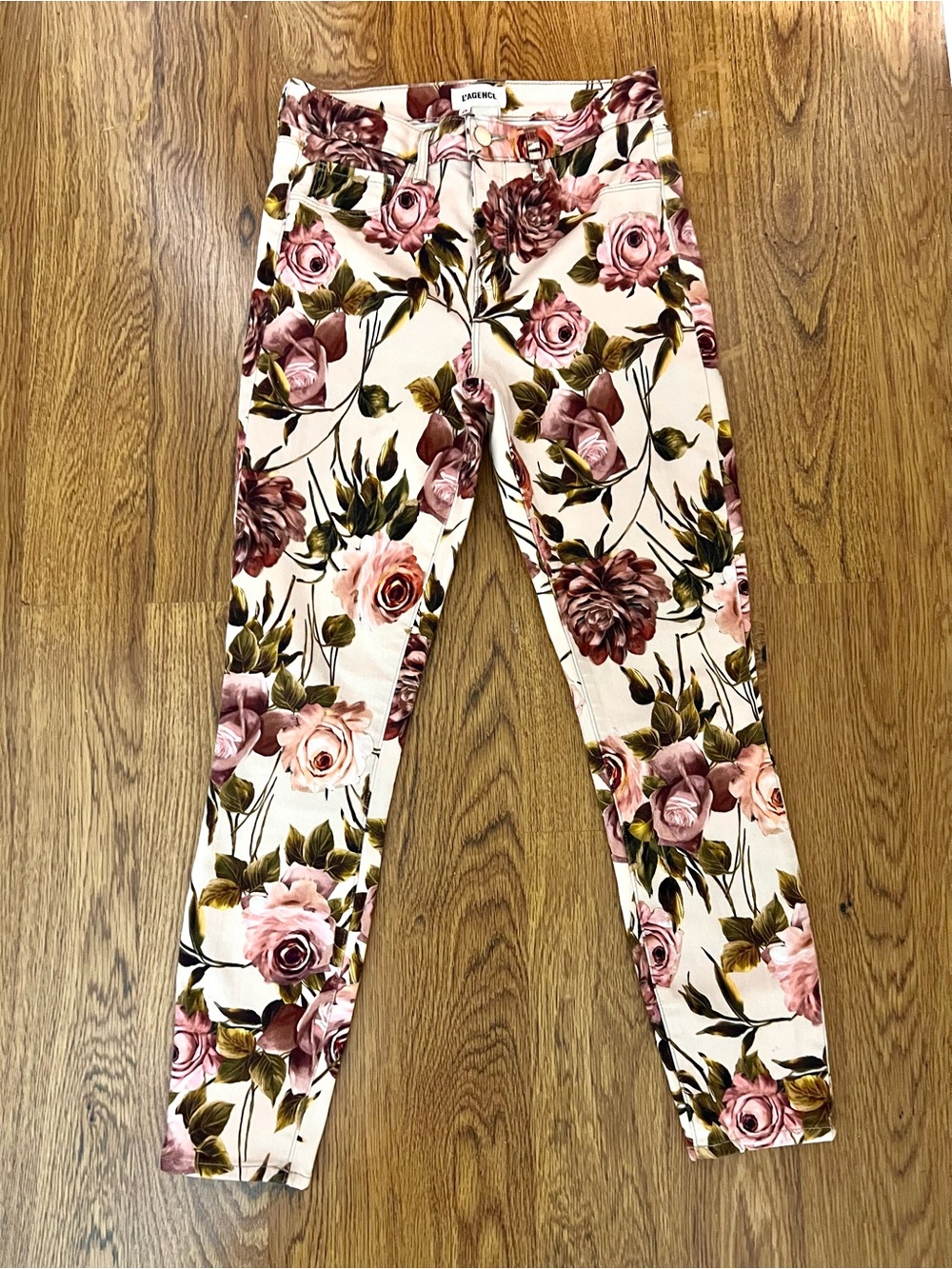 L’AGENCE Rose Print Floral Skinny Jeans Size 26 Designer Stretch Pants